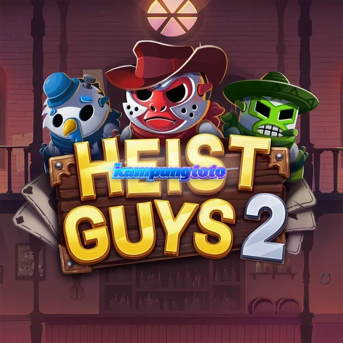 Tampilan layar slot Heist Guys 2 dengan karakter perampok dan elemen visual bertema perampokan.